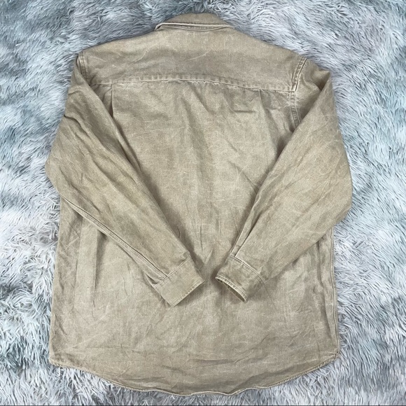 Vimtage 1990’s The Legend Green Mountain Threadworks Beige Tan Work Button Shirt - Picture 7 of 8